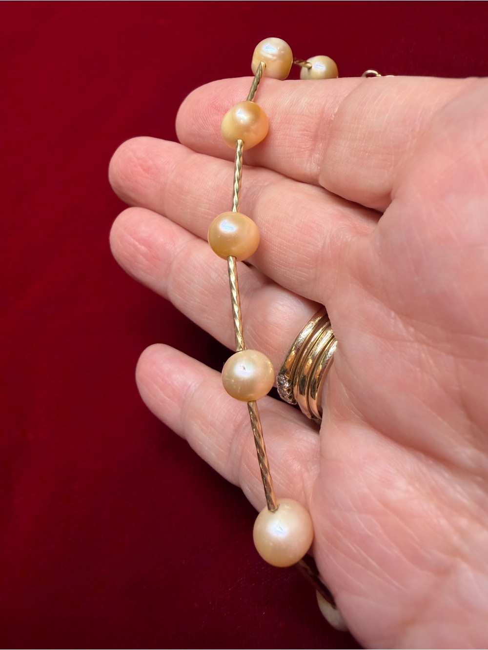 Gold Filled Light Apricot Freshwater Pearl Necklace Handcrafted - Picture 3 of 4